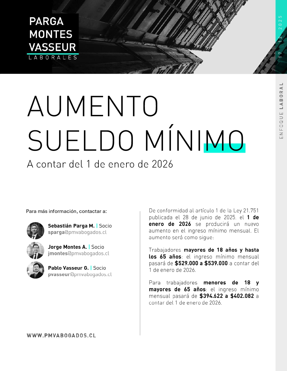 Aumento sueldo mínimo a contar del 1 de enero de 2026
