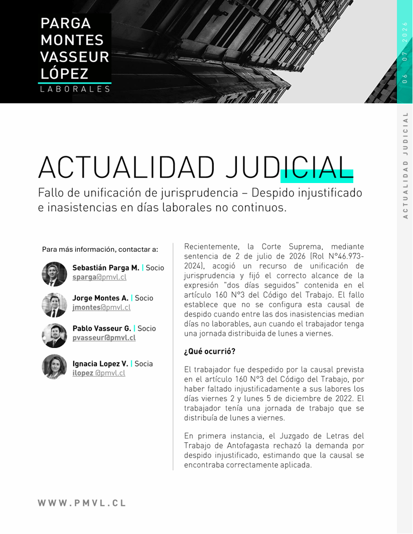 Actualidad Judicial – Fallo de unificación de jurisprudencia – Despido injustificado e inasistencias en días laborales no continuos